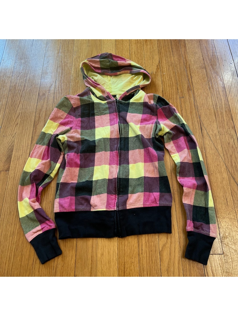 Y2K scene plaid zip up hoodie